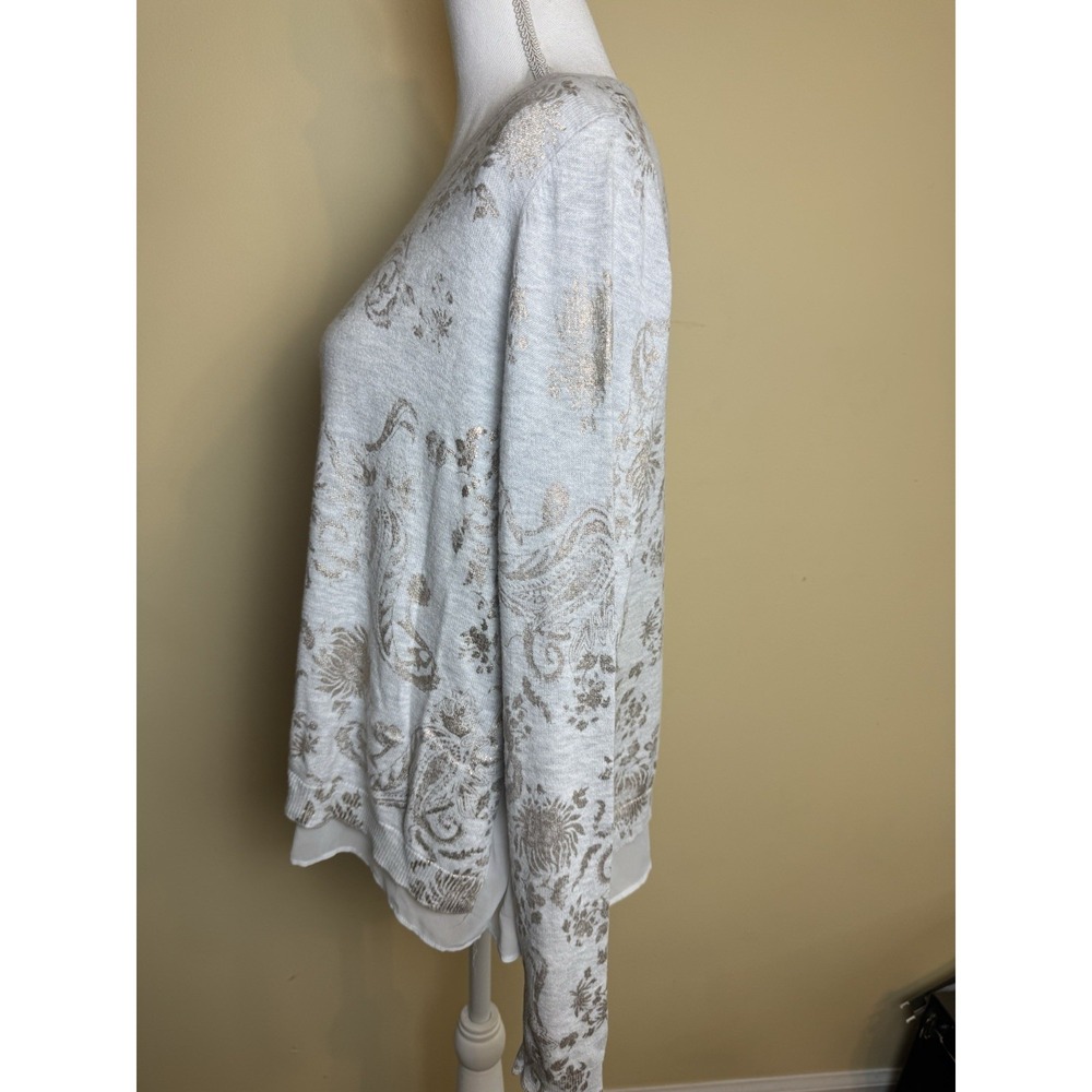 Lucky Brand Sweater Women's Large Gray Paisley Lined Casual - Picture 4 of 9